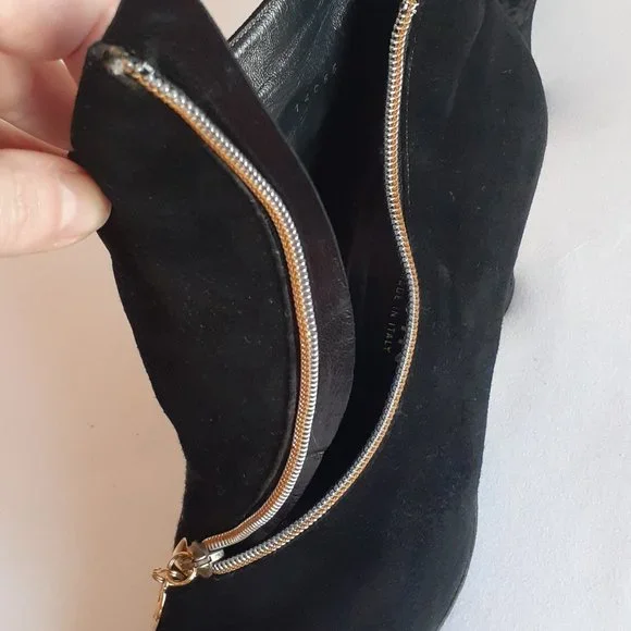 St. John Black Ankle Boots with Gold Accent - Picture 5 of 15